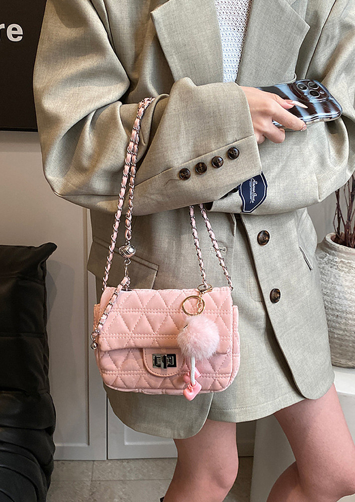 PINK QUILTED GEOMETRIC CROSSBODY BAG