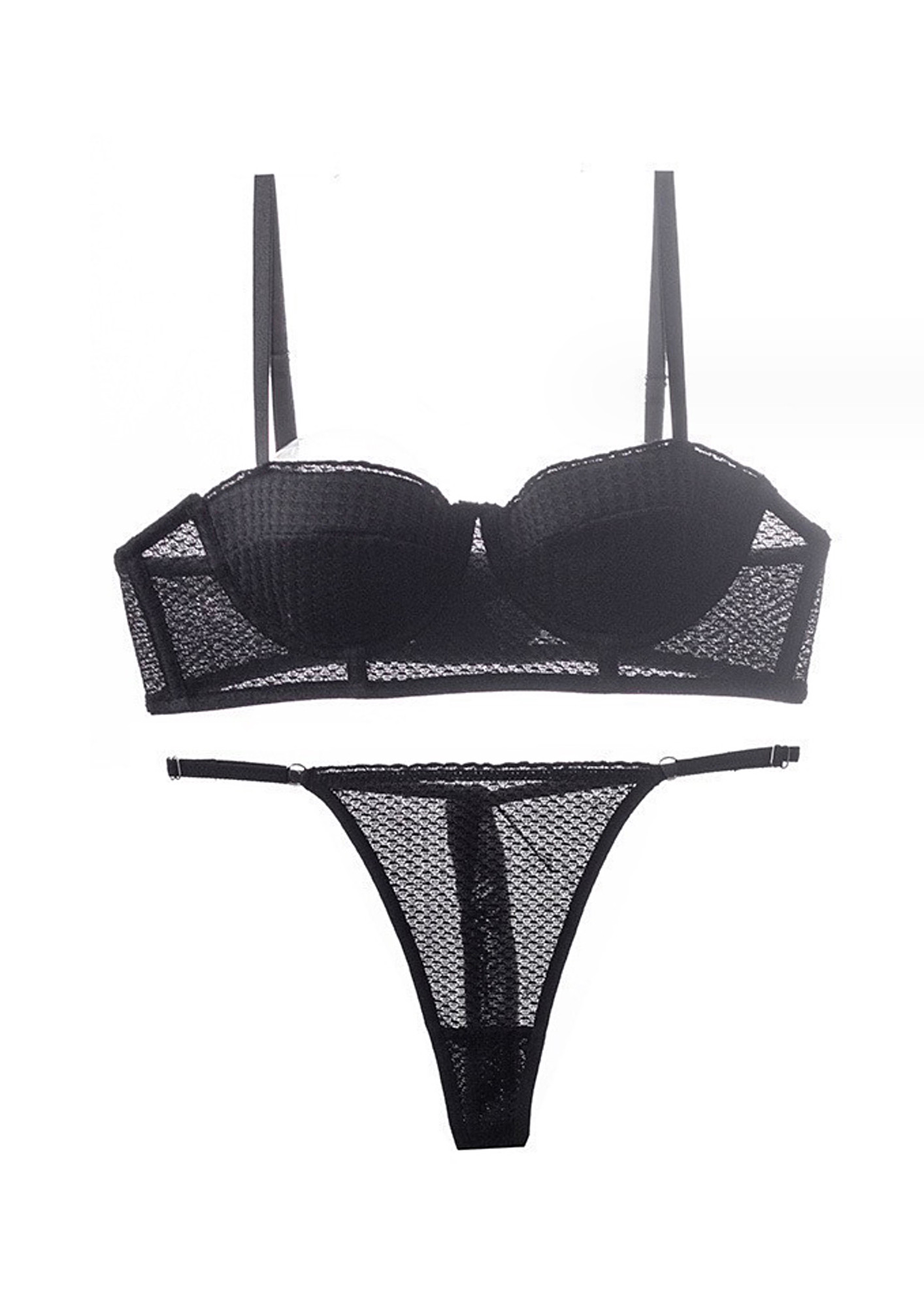 Buy BLACK TEXTURED BRA AND THONG SET for Women Online in India