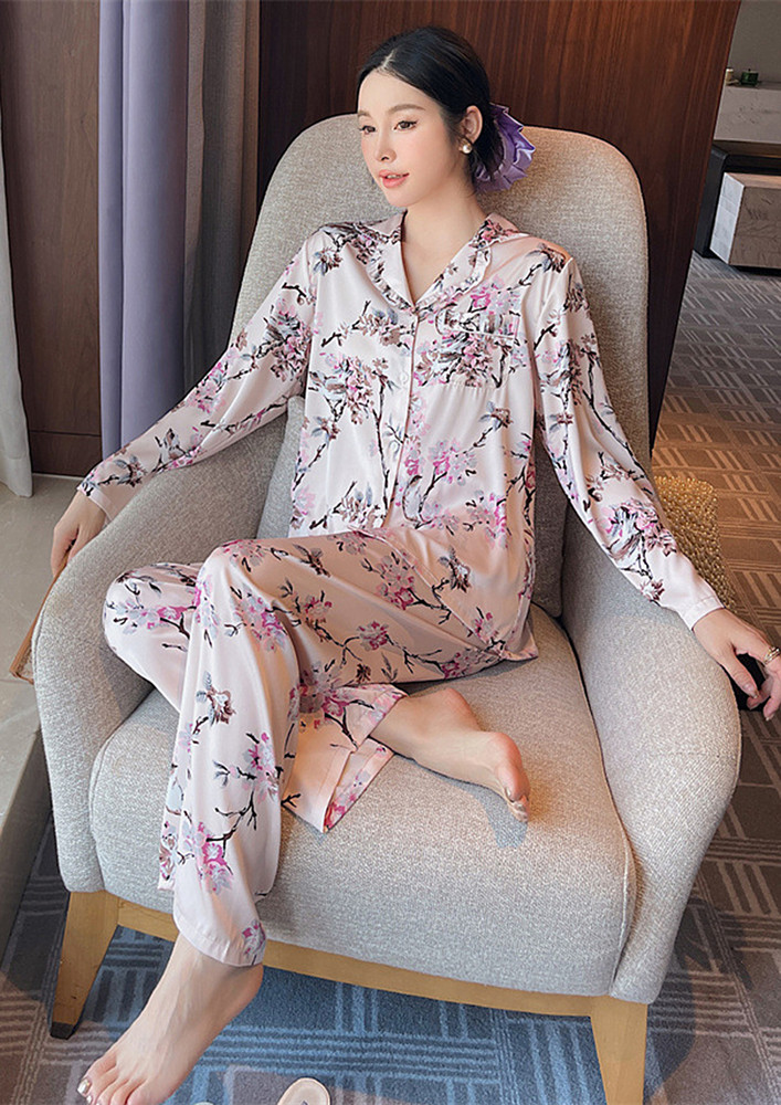 Purple Floral Pattern Pyjama Set