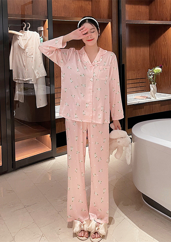 Floral Pattern Pink Pyjama Set