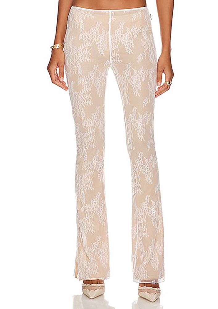LACE WHITE LOW-WAIST FLARED PANTS