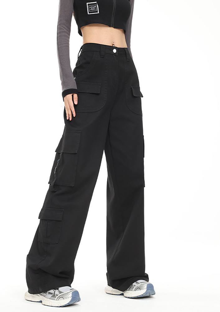 BLACK STRAIGHT FIT TOOLING POCKETS CARGO PANTS