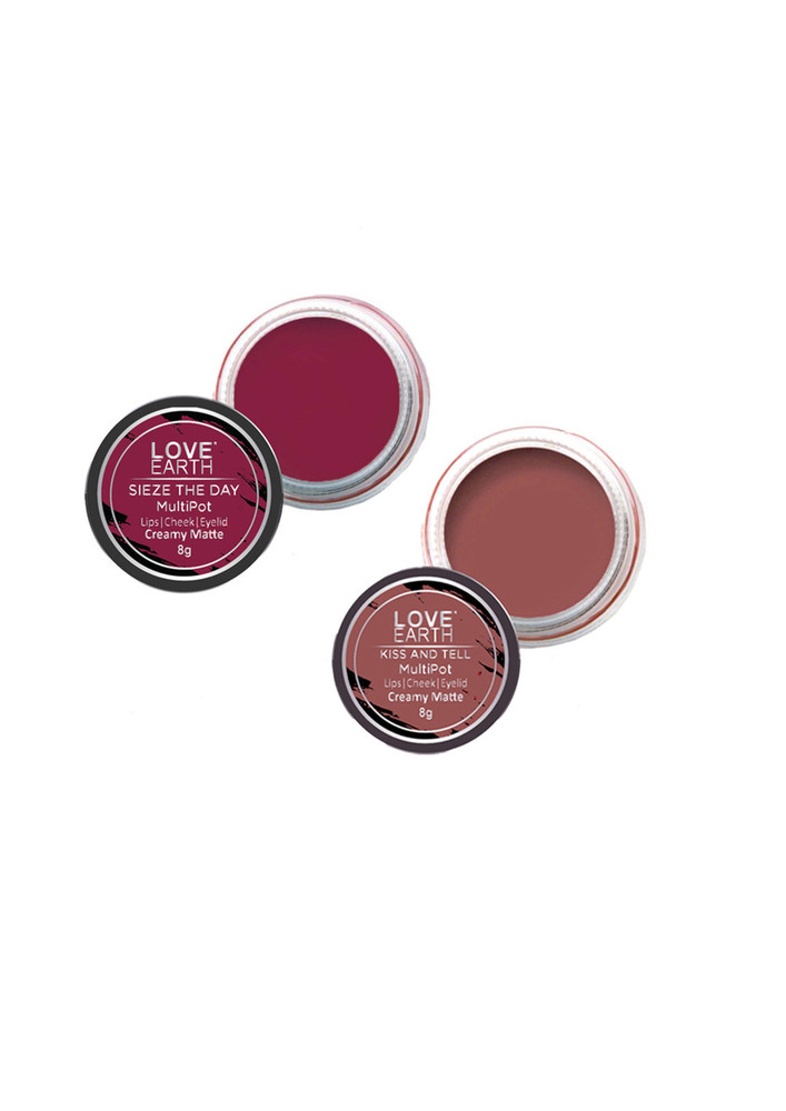 Love Earth Lip Tint & Cheek Tint Multipot Combo (Mauvish Pink & Raspberry Pink) with Richness of Jojoba Oil and Vitamin E for Lips, Eyelids and Cheeks