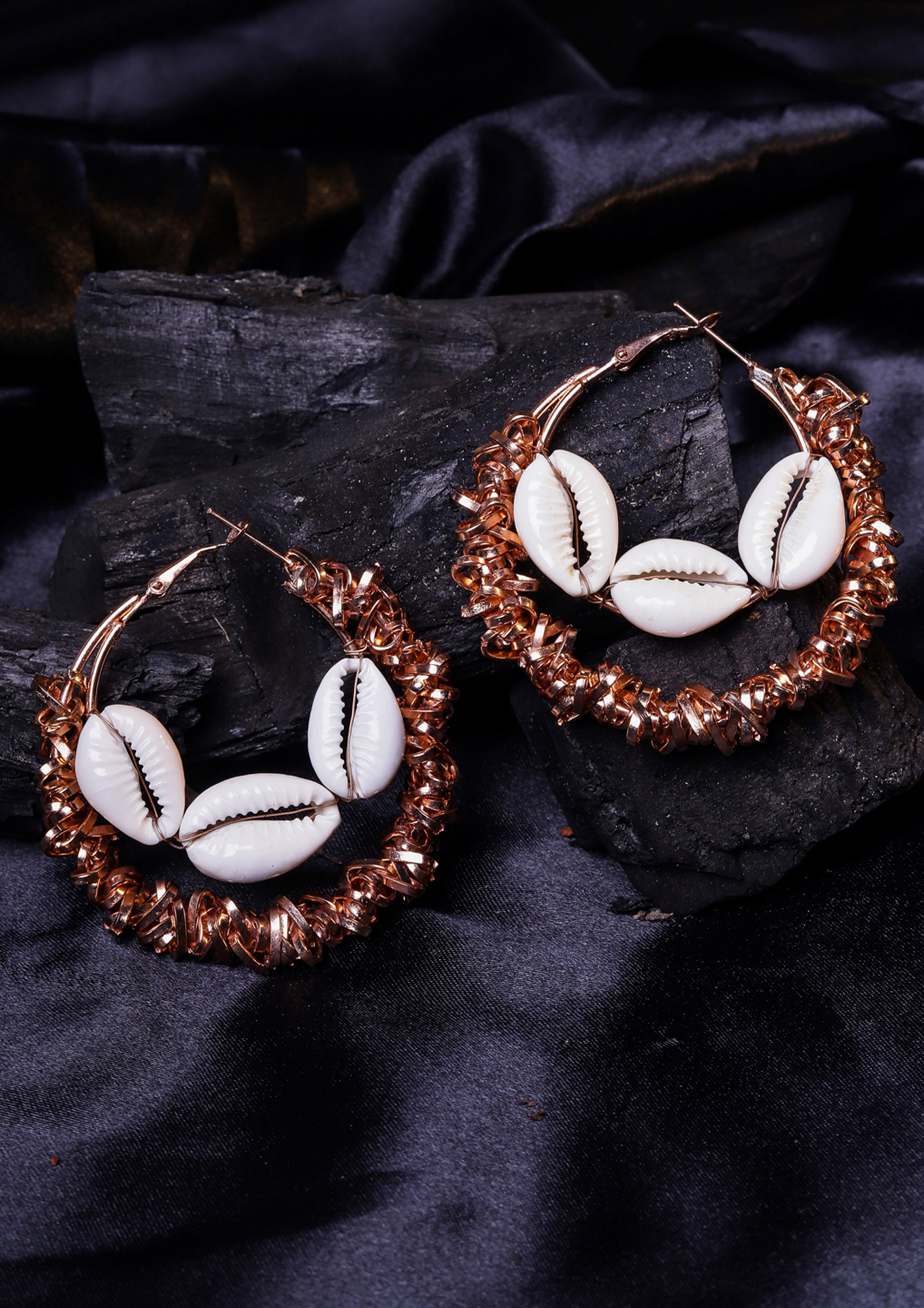 Rose Gold-Plated Contemporary Shell Drop Earrings