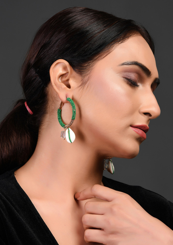 Rose Gold-plated Contemporary Rose Gold & Green Shell Drop Earrings