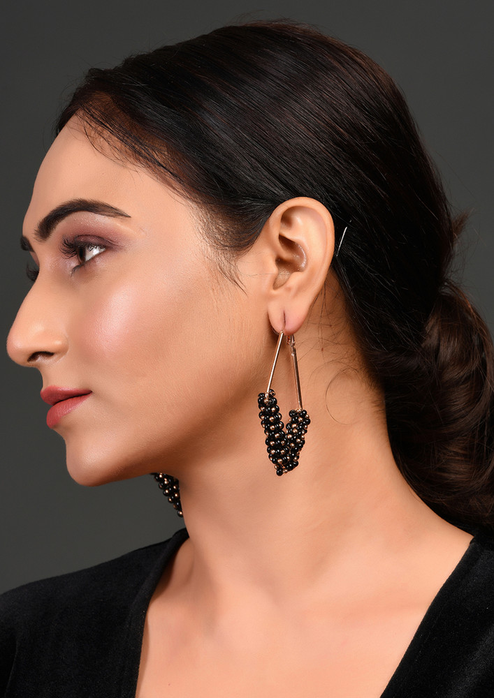 Rose Gold-plated Contemporary Rose Gold & Black Drop Earrings