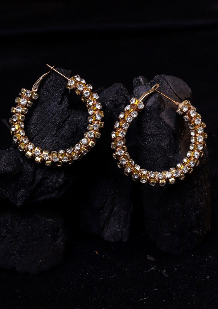 Rose Gold-plated Cz Studded Contemporary Gold & Yellow Drop Earrings