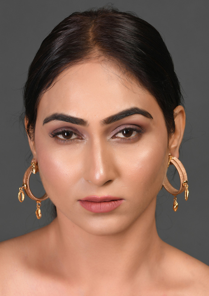 Gold-plated Contemporary Gold & Brown Drop Earrings