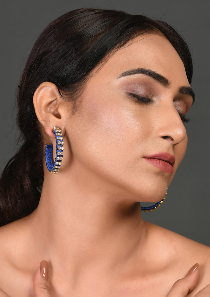 Gold-plated Contemporary Gold & Blue Drop Earrings