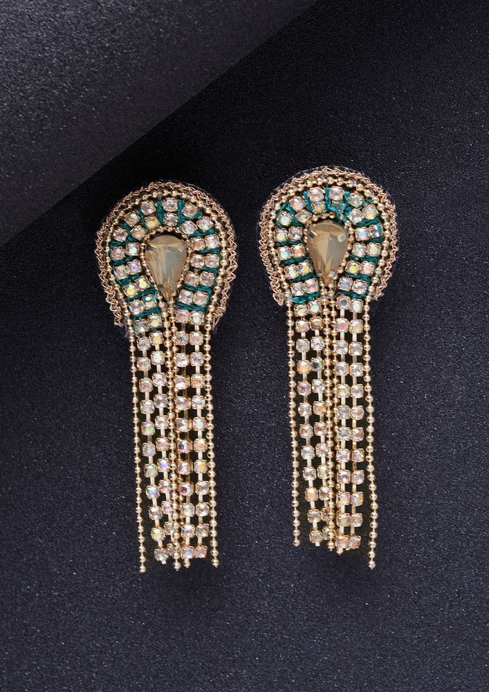 Gold-plated Gold & Navy Blue Ethnic Synthetic Artificial Beads Contemporary Drop Earrings