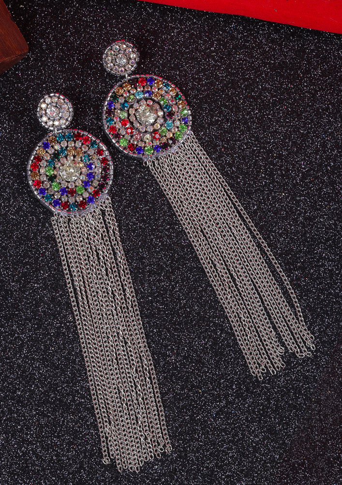 Silver-plated Silver & Multi Ethnic Synthetic Artificial Beads Contemporary Drop Earrings