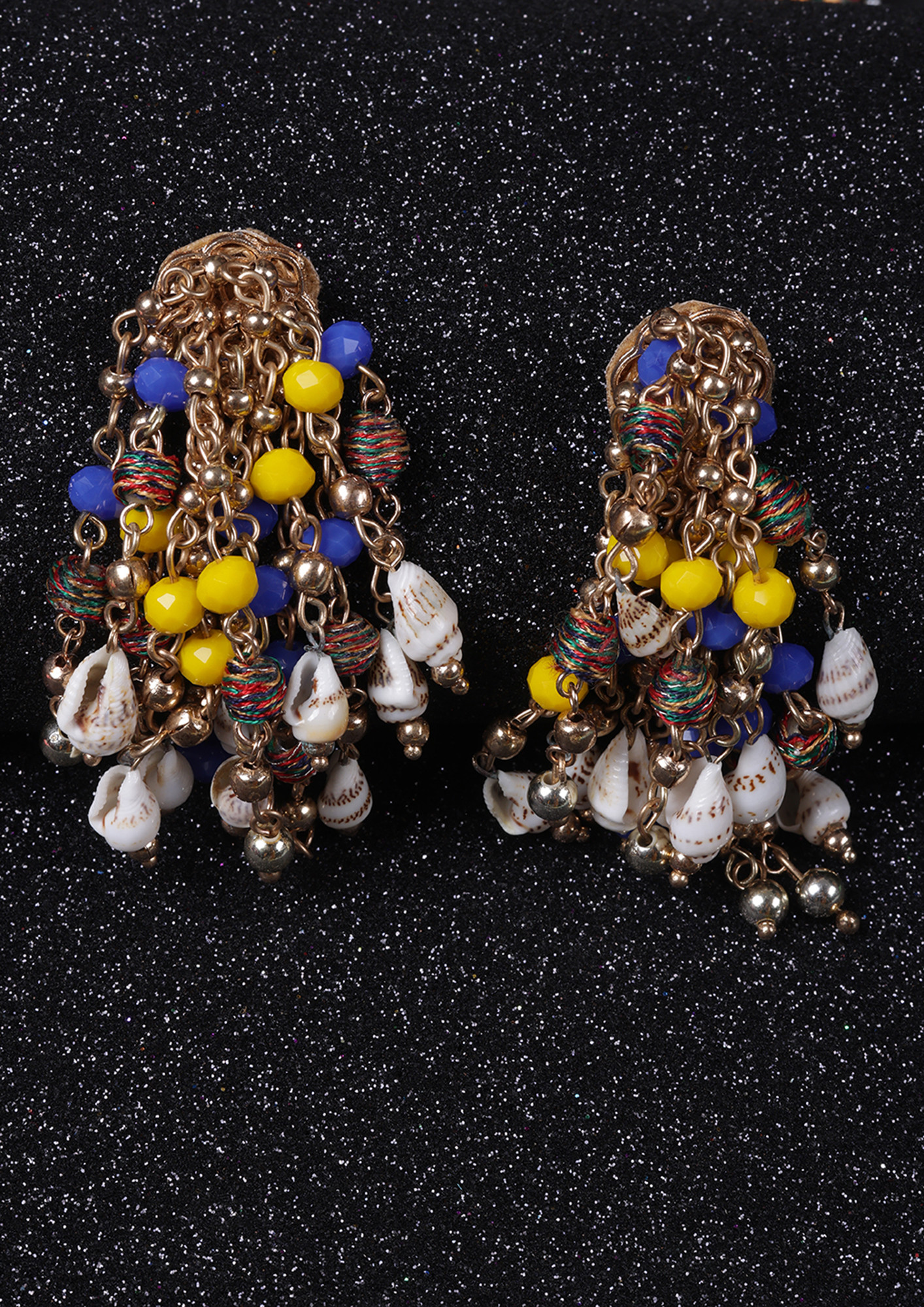 Gold-Plated & Yellow Ethnic Brass Artificial Beads Contemporary Drop Earrings