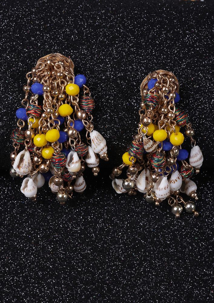 Gold-plated & Yellow Ethnic Brass Artificial Beads Contemporary Drop Earrings