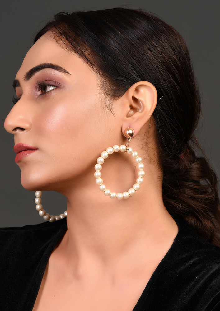 Rose Gold-plated White Ethnic Contemporary Drop Earrings