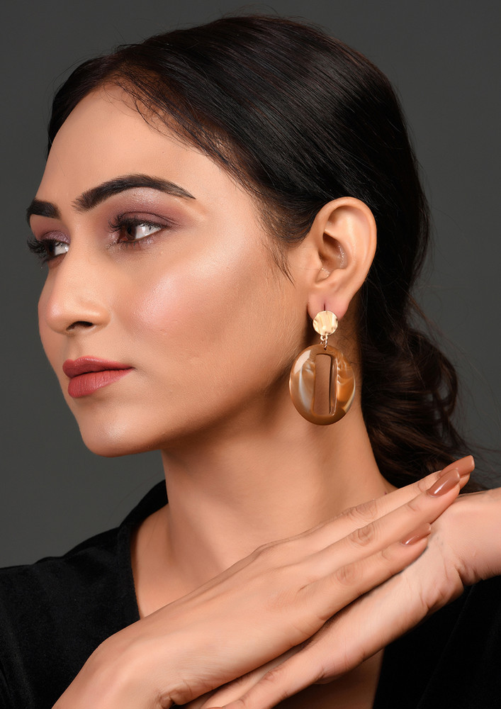 Gold-plated Stunning Gold & Brown Ethnic Contemporary Drop Earrings