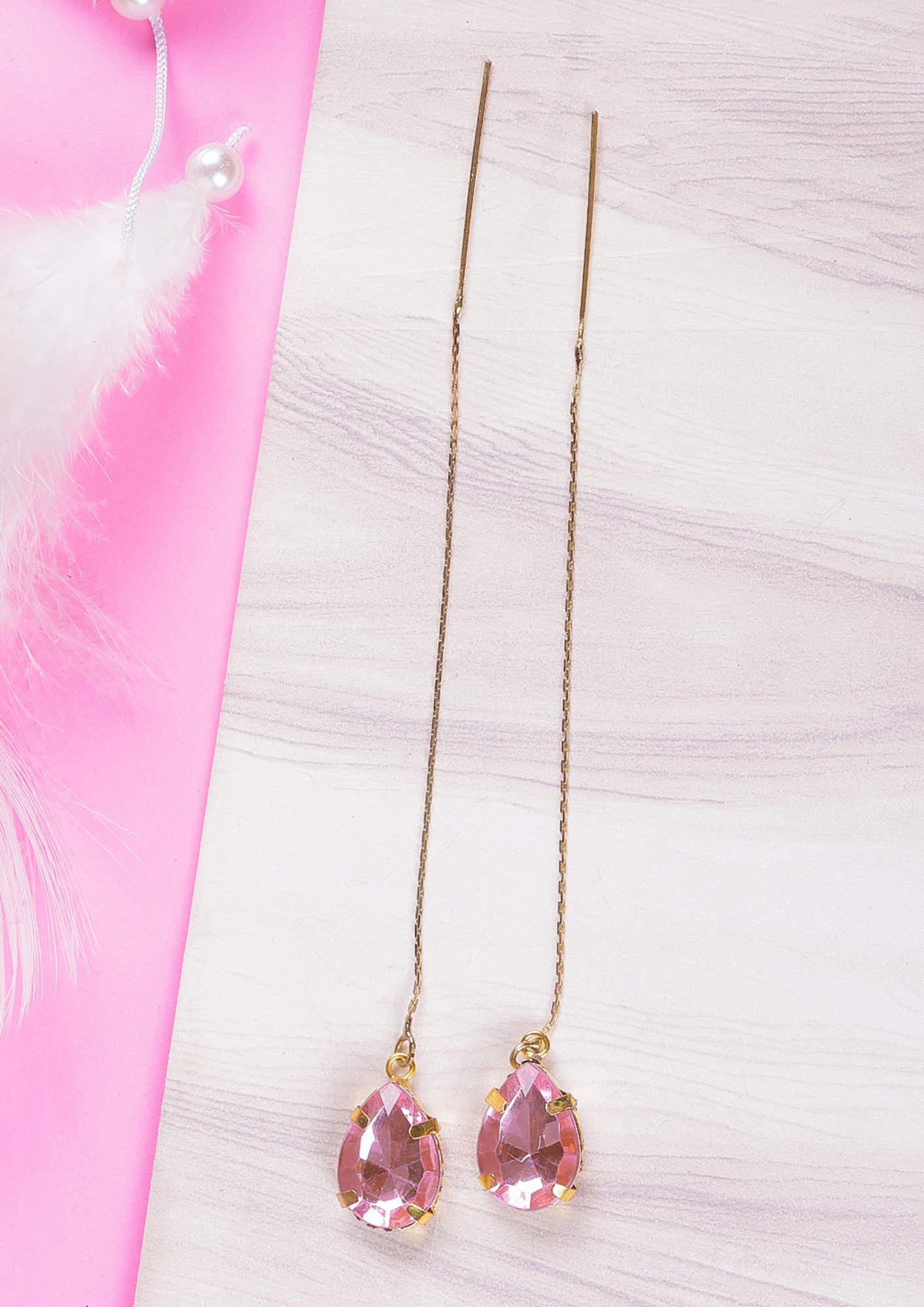 Women Beautiful Rose Gold-Plated Pink Drop Earrings