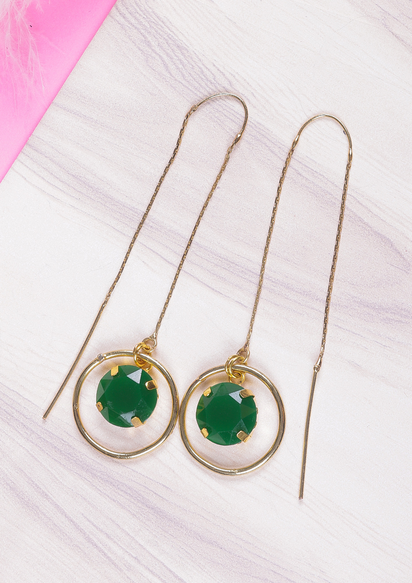 Women Cherished Rose Gold-Plated Green Drop Earrings