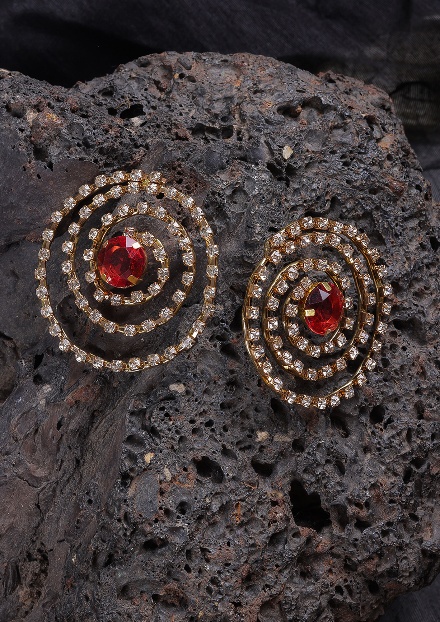 Women Rose Gold-Plated Deep Red Drop Earrings