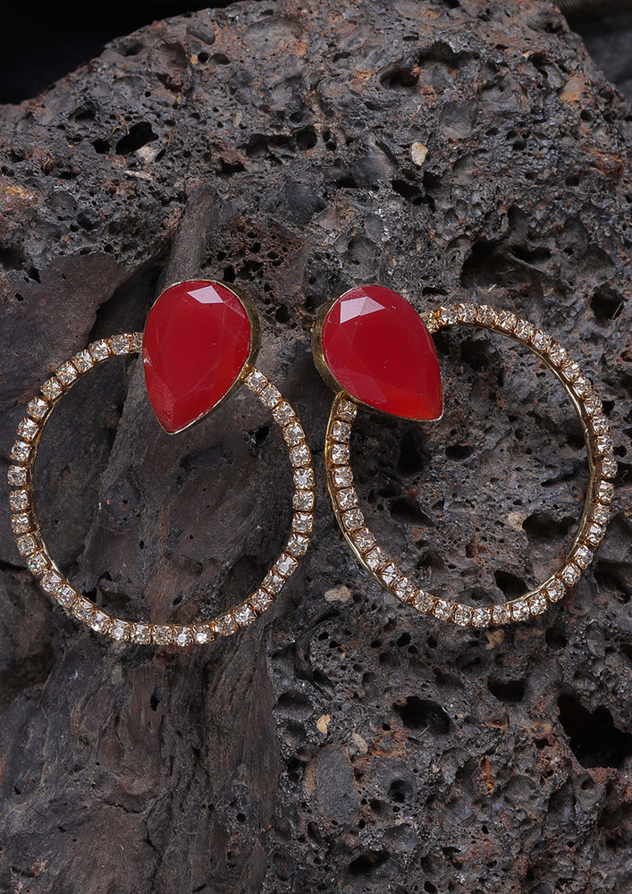 Women Rose Gold-plated Red Drop Earrings