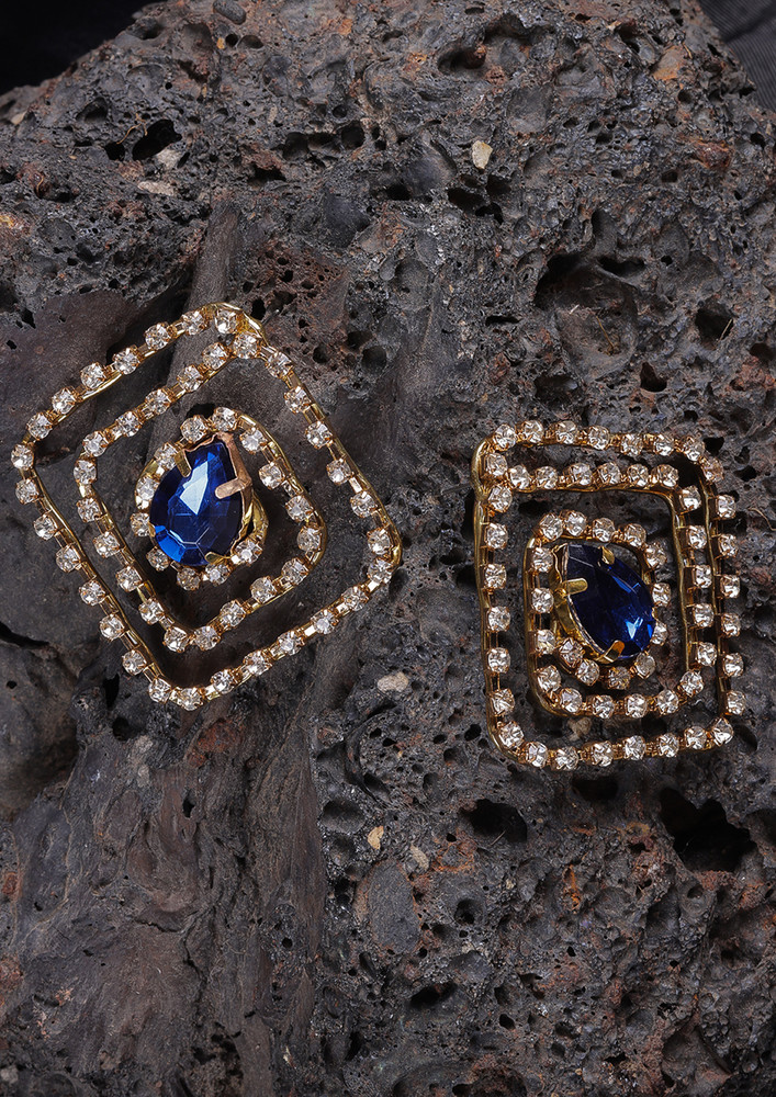 Women Rose Gold-plated Deep Navy Blue Square Contemporary Drop Earrings