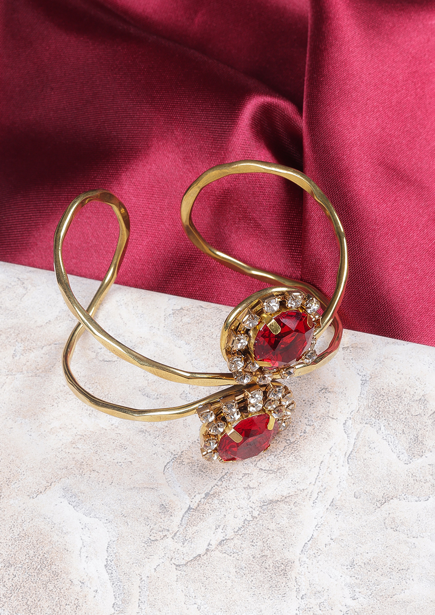 Gold-Plated Red & Transparent Positive CZ-Studded Bracelet