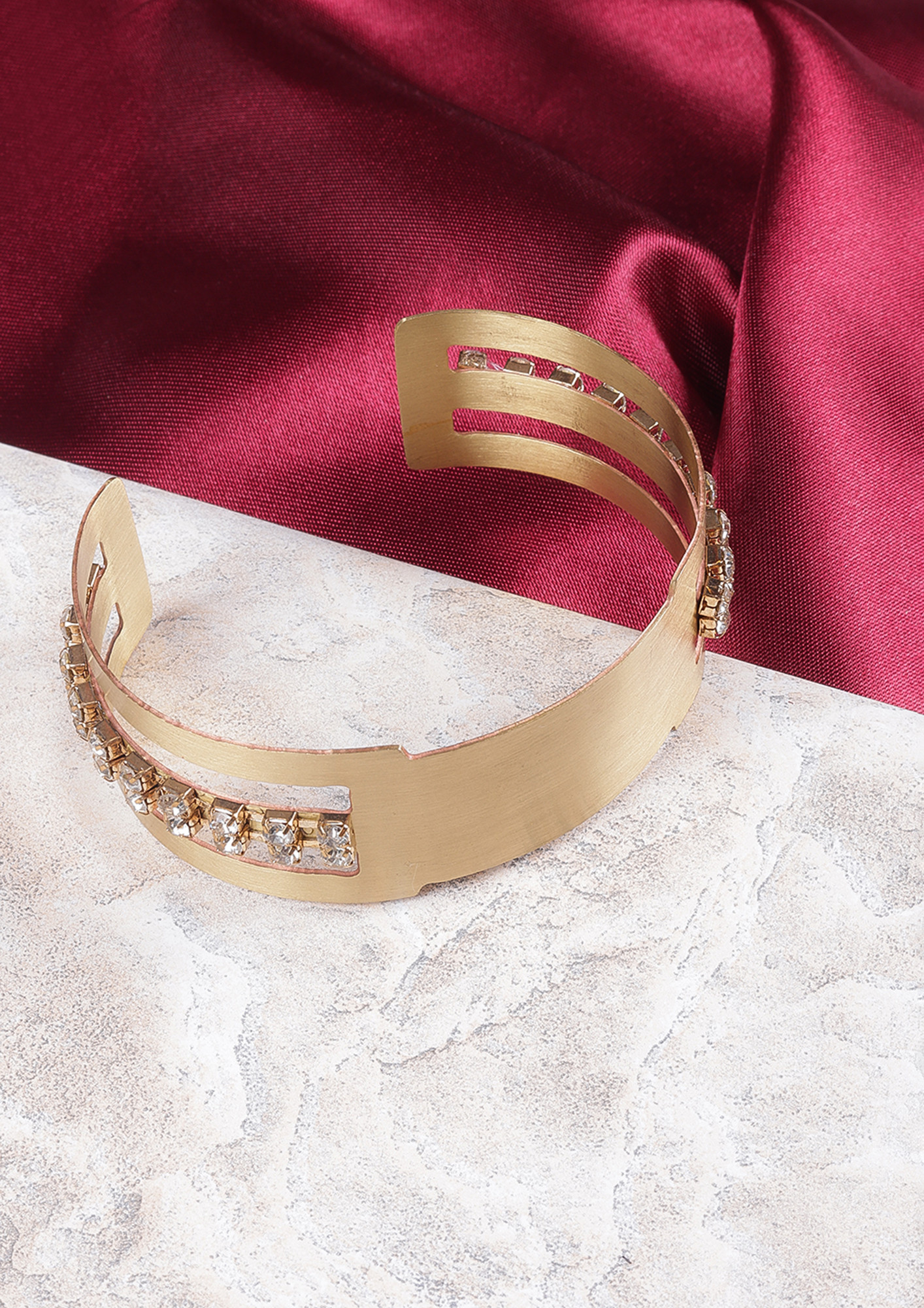 Gold-Plated Transparent CZ-Studded Edgy Bracelet