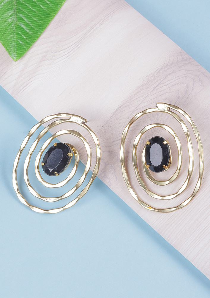 Women Gold-plated Midnight Black Contemporary Oval Drop Earrings