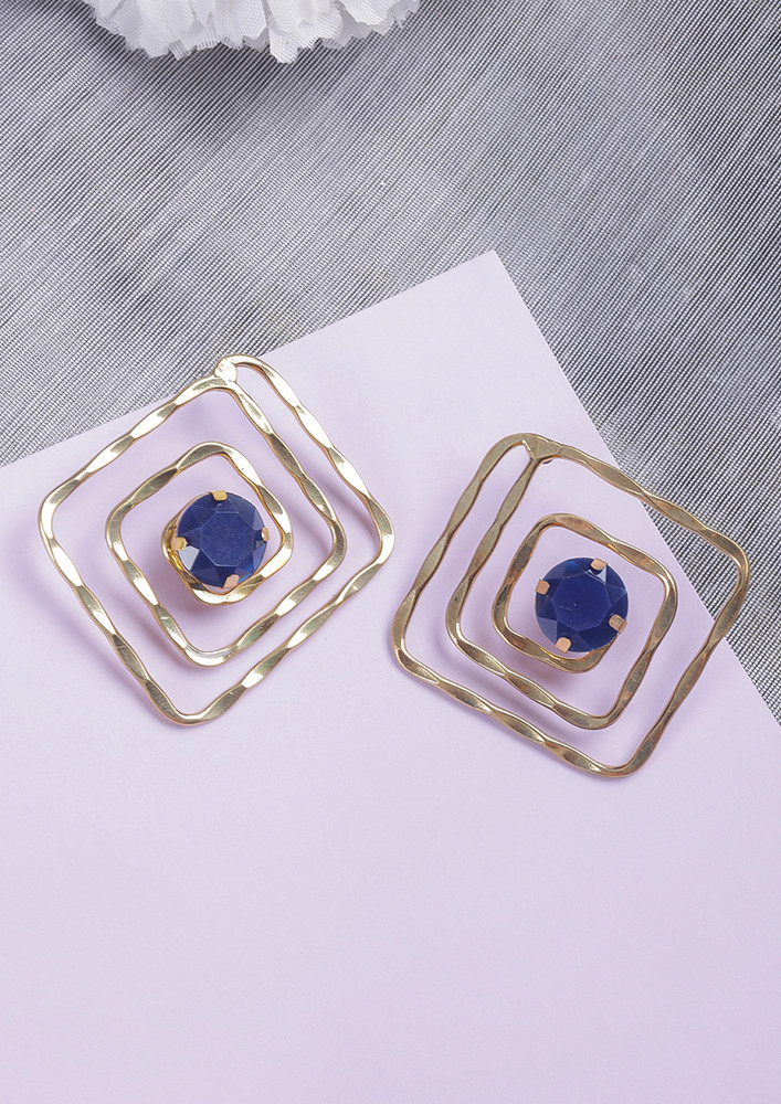 Women Gold-plated Navy Blue Square Contemporary Drop Earrings