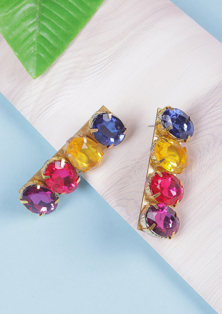 Women Gold-plated Navy Blue & Multicolor Contemporary Drop Earrings