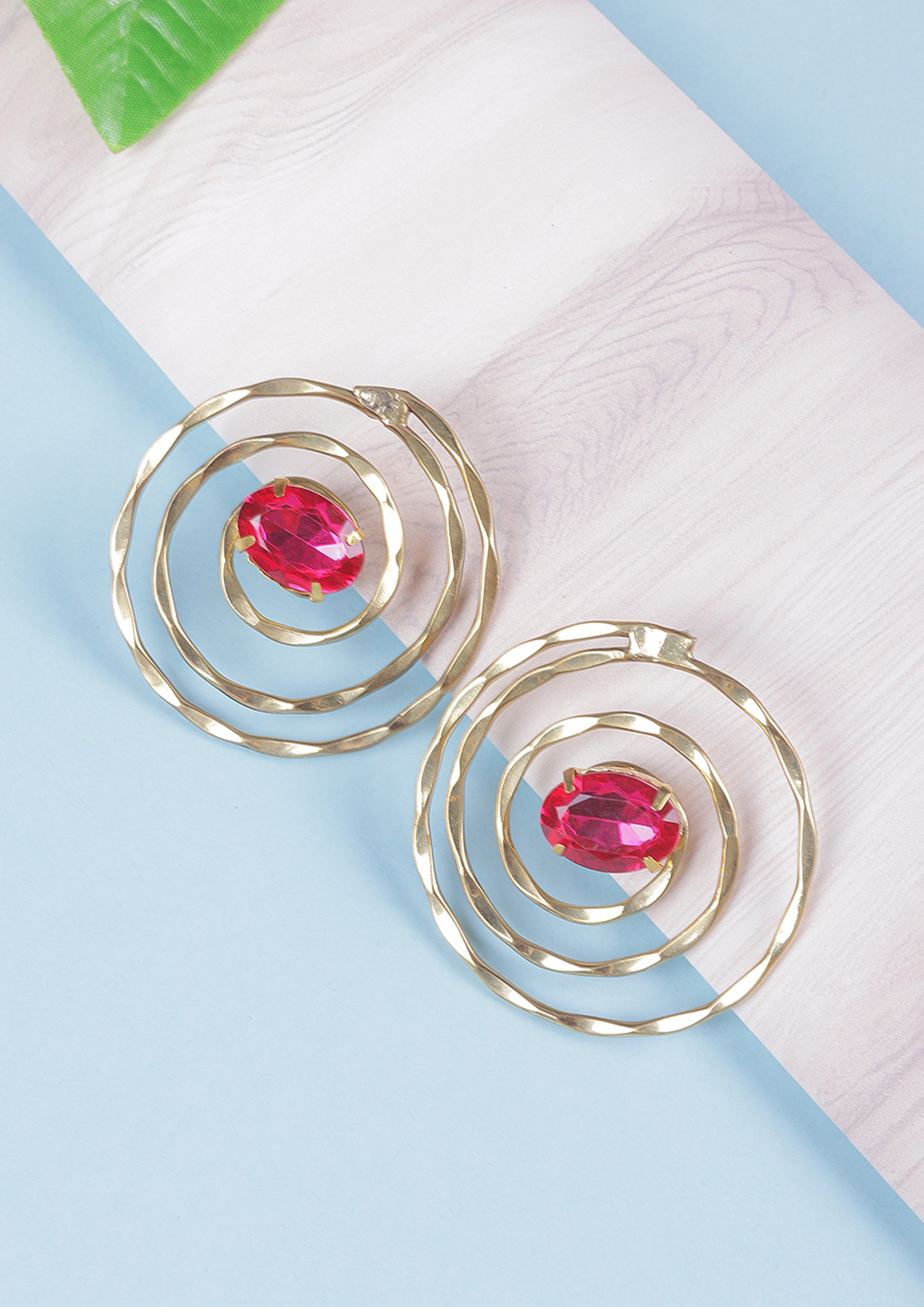 Women Gold-Plated Gold & Red Circle Contemporary Drop Earrings
