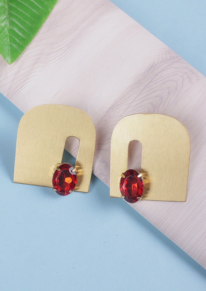 Women Gold-plated Gold & Bright Red Contemporary Drop Earrings