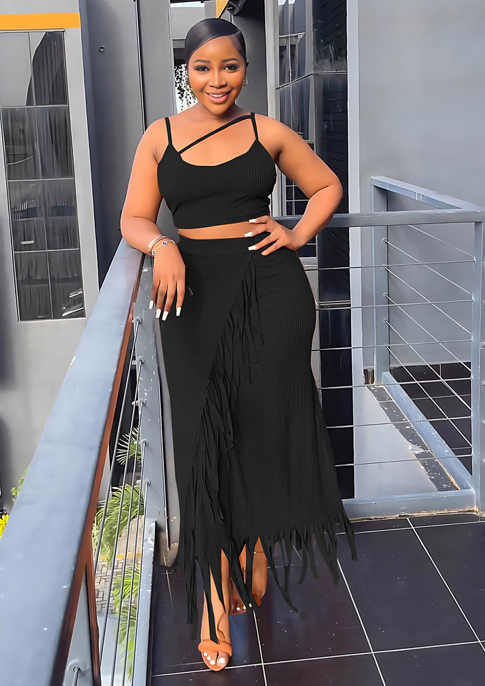 RIBBED CASUAL SUMMER BLACK CO-ORD SET