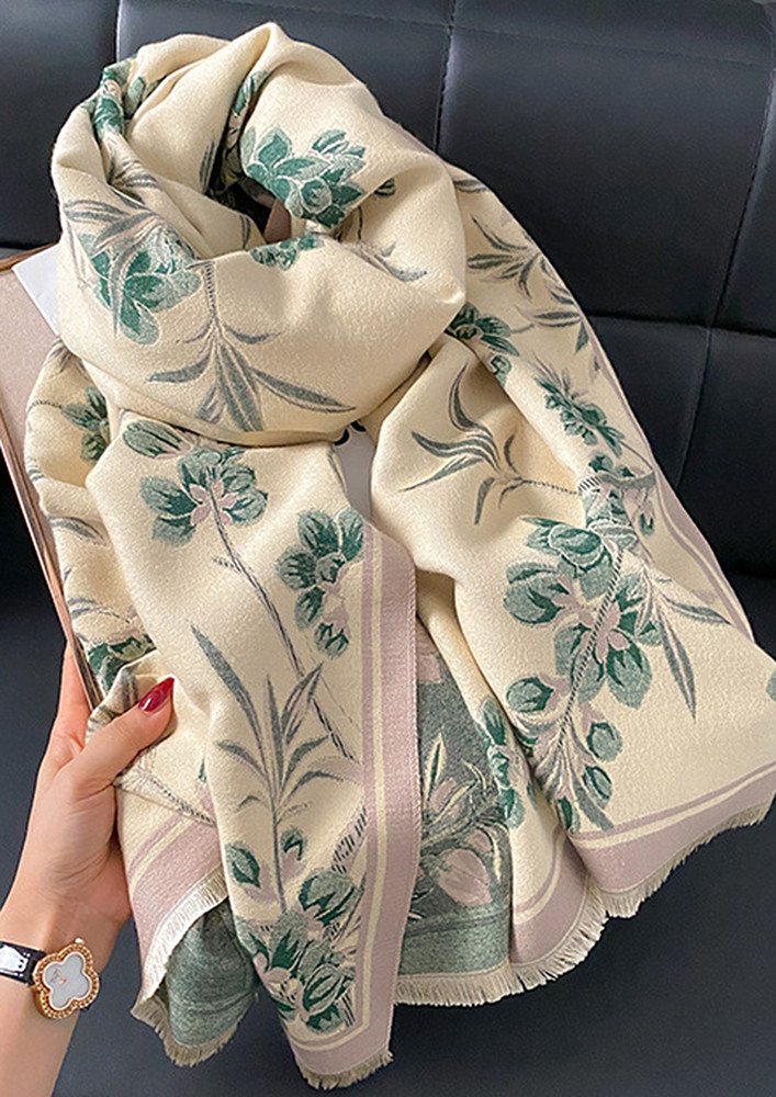 IMITATION CASHMERE GREEN FLORAL PATTERN SCARF