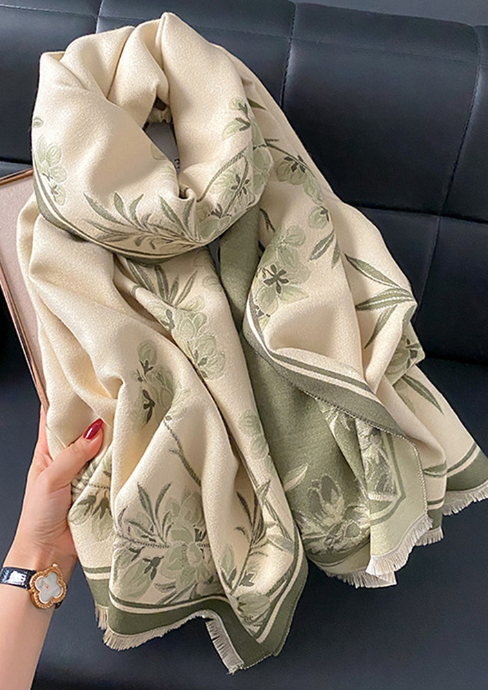 GREEN IMITATION CASHMERE FLORAL PATTERN SCARF