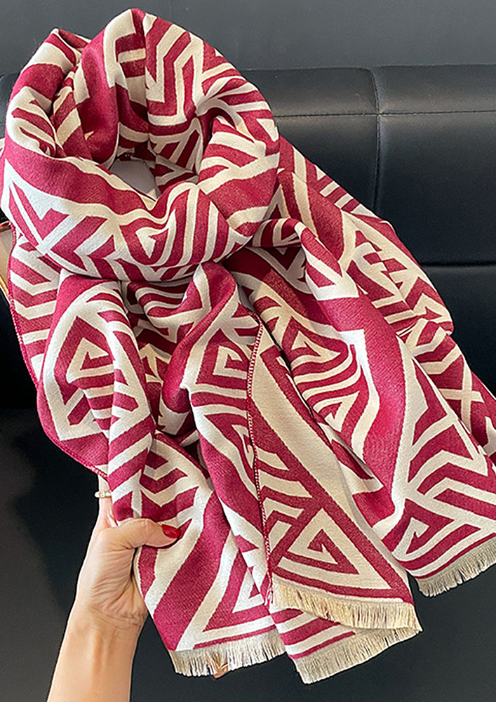 WOVEN GEOMETRIC PATTERN RED SCARF