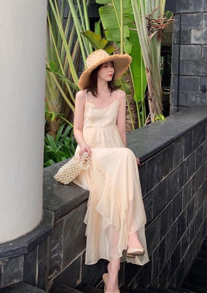 RUFFLY TEIRED OFF-WHITE MAXI DRESS