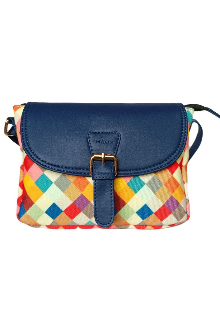 Imars Solid Blue Printed Stylish Vegan Leather Crossbody For Girls With Adjustable Strap.