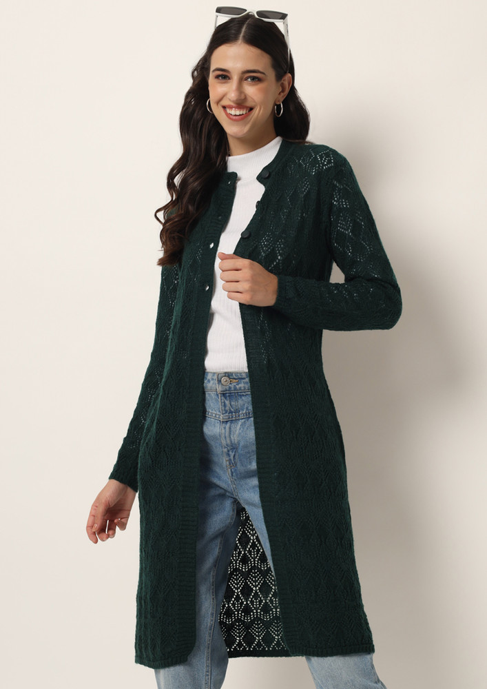 Womens Long Thin Cardigan-Green