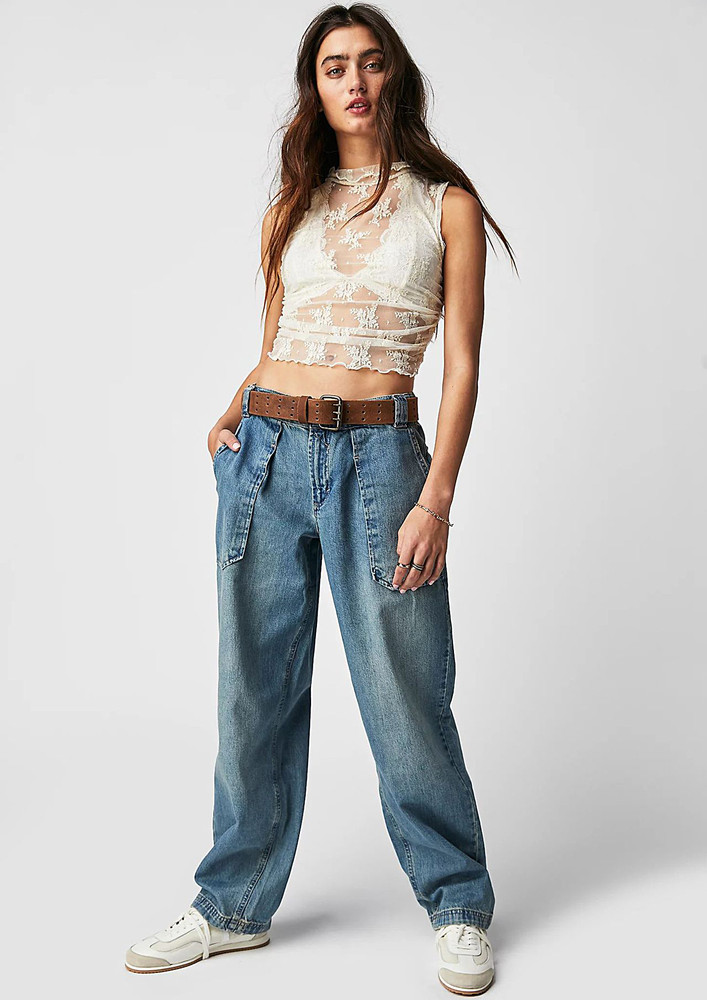 Light Blue Low-waisted Tapered Jeans
