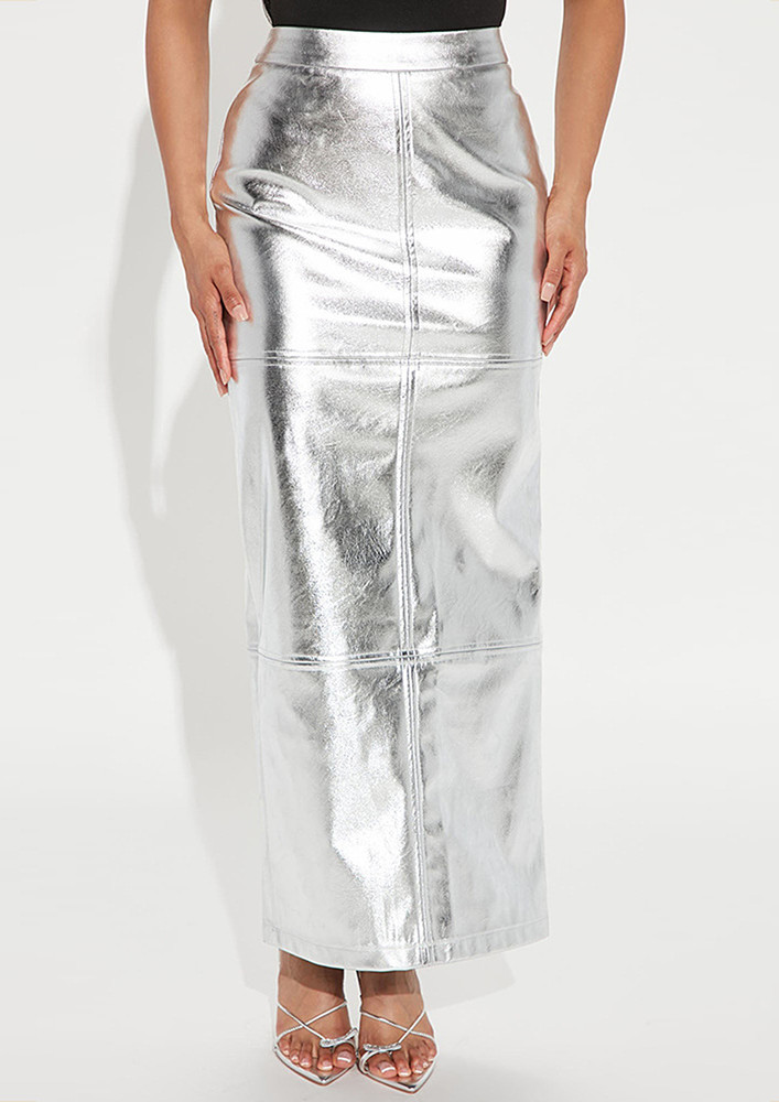 Metallic Silver High-rise Maxi Skirt