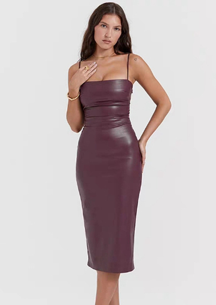 Imitation Leather Purple Red Lace-up Dress