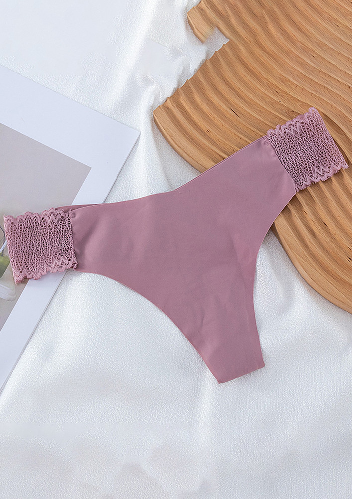 MICROFIBRE LACE-DETAIL DUSTY PINK THONG
