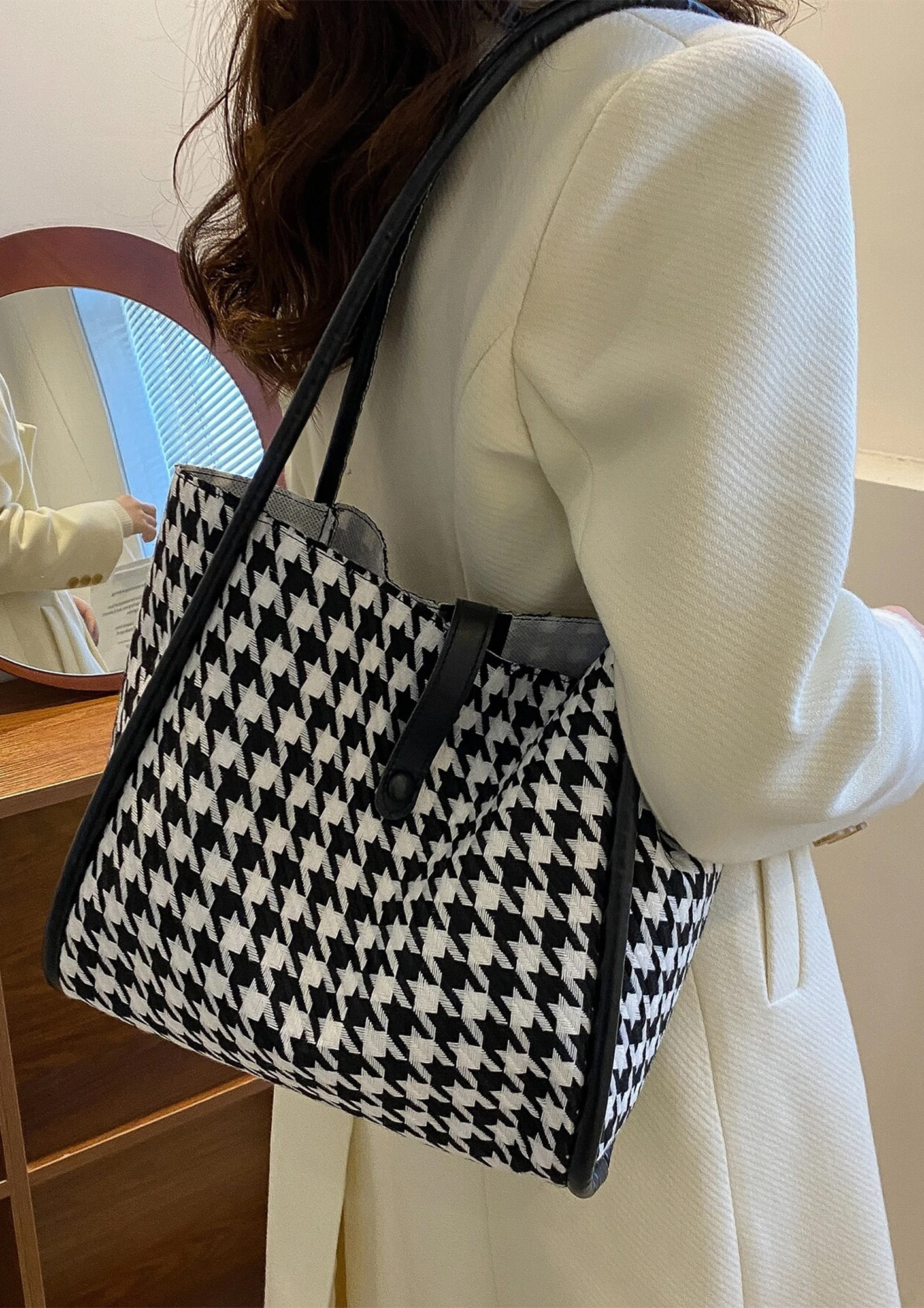 Buy CHECKERED MOOD BLACK TOTE BAG for Women Online in India