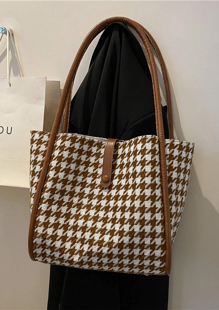 Checkered Mood Brown Tote Bag
