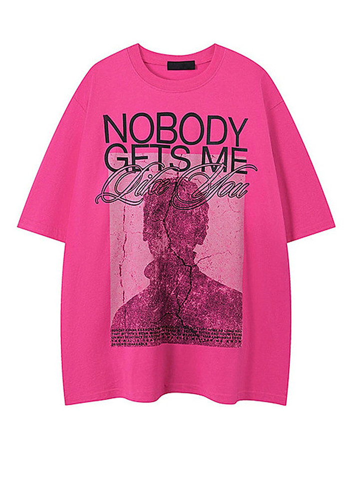 PINK PRINTED LOOSE FIT COTTON T-SHIRT