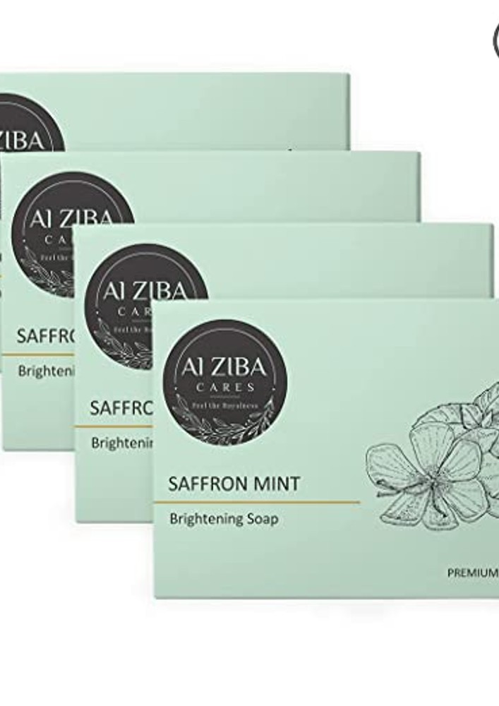 ALZIBA Saffron Mint Skin Brightening Bathing Soap Bar, Pack of 4 x 100 GM