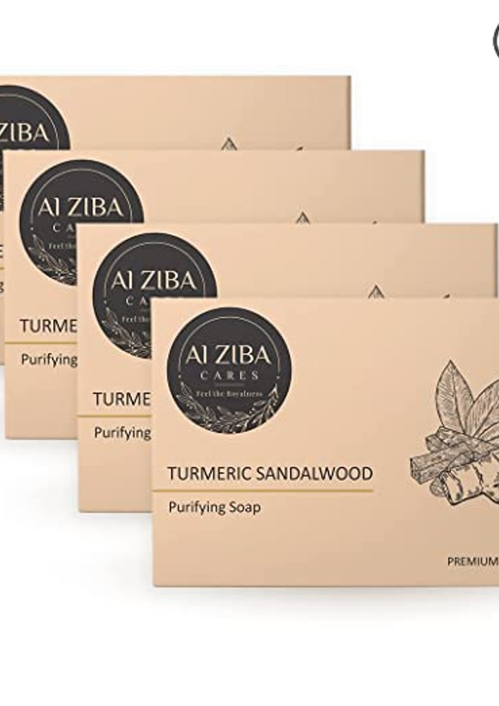 Alziba Turmeric Sandalwood Skin Purifying Bathing Soap Bar With Aloe Vera - Pack Of 4 X 100 Gm