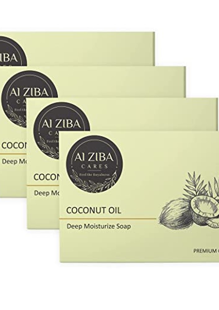 ALZIBA Coconut Oil Deep Moisturizing Bathing Soap Bar, Pack of 4 x 100 GM