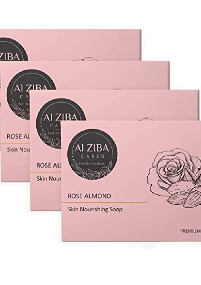 Alziba Rose Almond Skin Nourishing Bathing Soap Bar - Pack Of 4 X 100 Gm