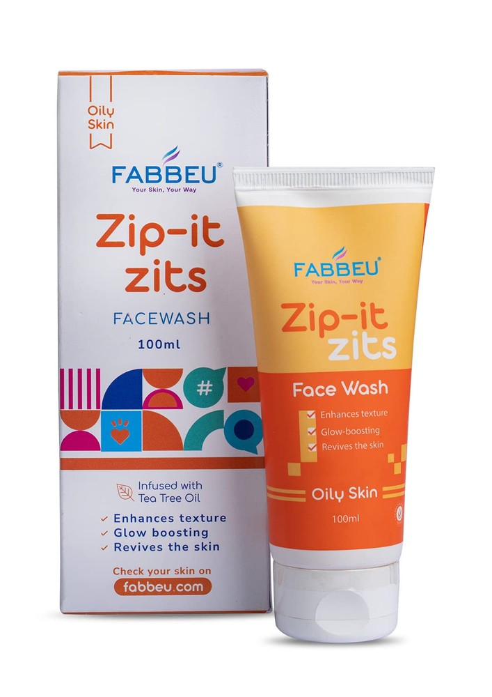 Fabbeu Zip It Zits Acne Face Wash For Oily & Acne Prone Skin To Get Rid Of Pimples Face Cleanser With Glycolic Acid And Tea Tree Oil Paraben Free For Men And Women (100 Ml)